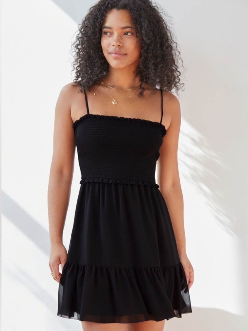 Aritzia Wilfred Tempest Sleeveless Mini Dress Smocked Black Large NWT